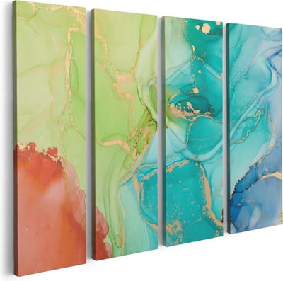Artaza Canvas Schilderij Vierluik Abstracte Kunst - Kleurrijke Marmer - 80x60 - Foto Op Canvas - Canvas Print