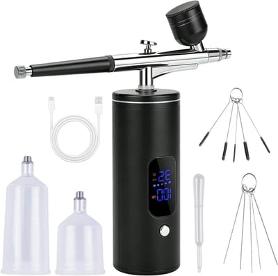 Draadloze Airbrush Set met Compressor, 30 PSI, Draagbare Accu Airbrush Kit voor Make-up, Nagelontwerp, Taartdecoratie en Modelverf met Reinigingsaccessoires