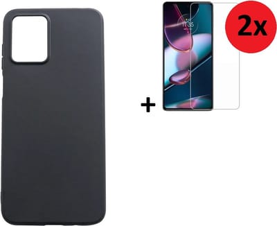 MoDo hoesje geschikt voor Motorola Moto G13/ G23 - Siliconen/TPU/Kunststof Back Cover - Zwart met 2x screenprotector