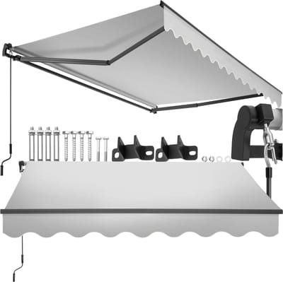 tectake® Zonnescherm met Knikarm - 250 x 200 cm - Zonneluifel - Zonwering voor Raam, Balkon, Buiten - Te Monteren aan Muur - Water- en UV-Bestendig - Lichtgrijs