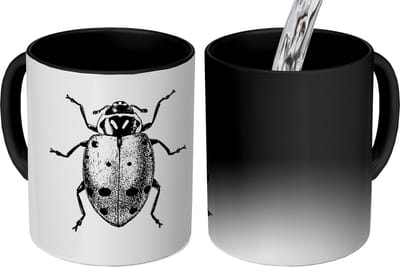 Magische Mok - Foto op Warmte Mokken - Koffiemok - Vintage - Lieveheersbeestje - Insecten - Zwart wit - Magic Mok - Beker - 350 ML - Theemok