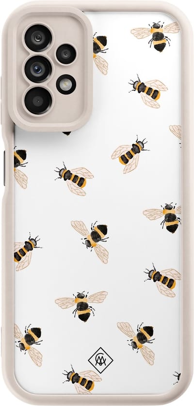 Casimoda® hoesje - Geschikt voor Samsung Galaxy A23 - Bee Happy - Zwart TPU Backcover - Geen opdruk - Bruin/beige