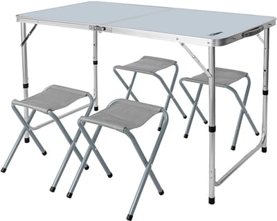 NEO 63-159 - Kampeermeubelset - Opvouwbare Tafel - 4 Stoelen - Aluminium Frame