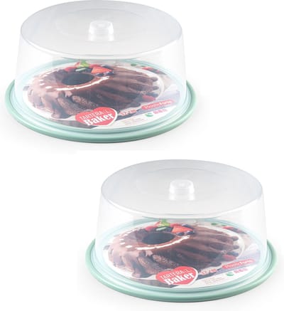 Plasticforte Taartdoos - 2x stuks - 32 x 15 cm - transparant - taartstolp - taart plateau - kunststof - mintgroene bodem