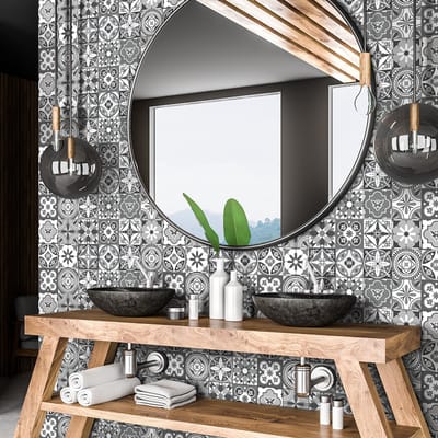 Zelfklevende tegelmuurstickers voor keuken en badkamer - 60 cementtegelstickers (Azulejos Beny) - 60 stickers, 20x20cm