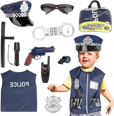 Politie Kostuum voor Kinderen met Vest, Hoed, Handboeien en Walkie Talkie - Perfect voor Halloween en Carnaval, Geschikt voor Jongens van 4-6 Jaar