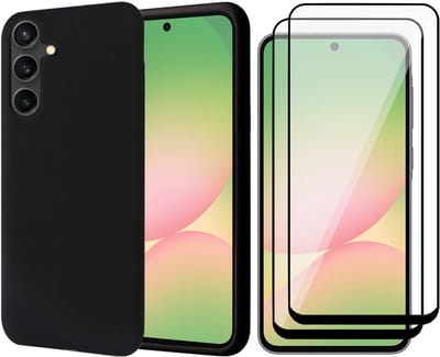 Hoesje geschikt voor Samsung Galaxy A56 / A36 - 2x Screenprotector Volledig Dekkend Glas - Mat Back Case Zwart