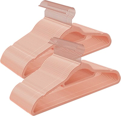 Famanu - Set van 50 fluwelen kledinghangers met antisliplaag en bindhaak – Lichtroze