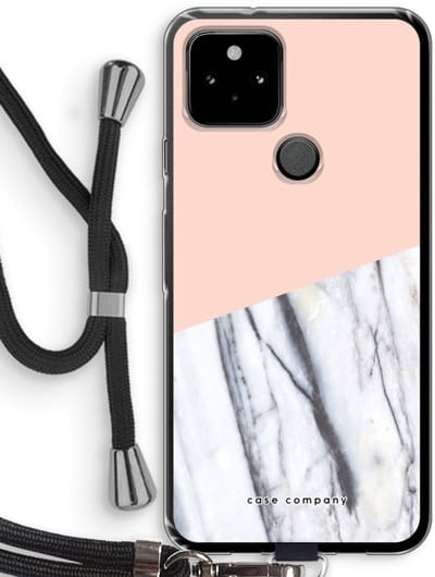 Case Company® - Hoesje met koord geschikt voor Google Pixel 5 hoesje met Koord - A touch of peach - Telefoonhoesje met Zwart Koord - Bescherming aan alle Kanten en Over de Schermrand