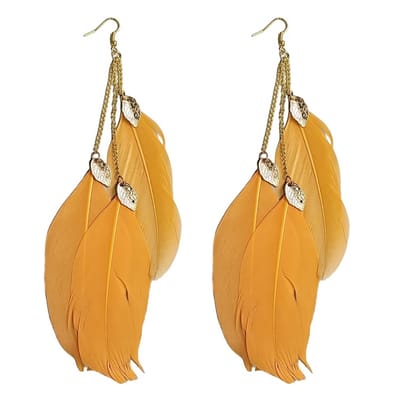 Fako Bijoux® - Veren Oorbellen - Oorhangers - Veren Trio Blaadjes - Oranje