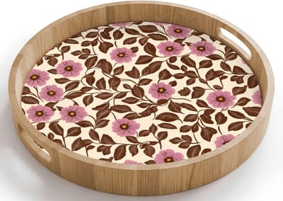Dienblad rond 40x40 cm - Schootdienblad hout - Bloemen - Bladeren - Kleurrijk - Borrelplank rechthoek - Plateau houten dienbladen