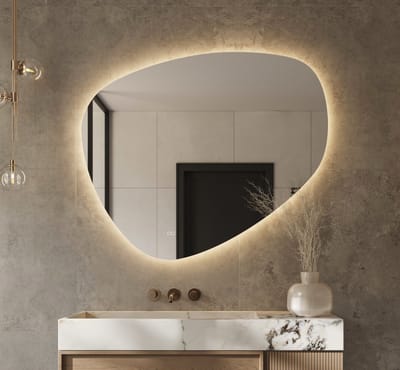 Schaere - Organische Badkamerspiegel - Indirecte Verlichting - Spiegel Verwarming - Instelbare Lichtkleur - Dimfunctie - 120×101 cm