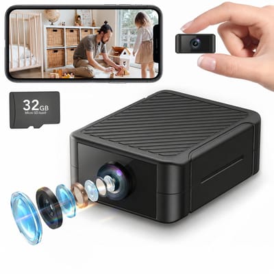Rolipo Mini Spy Camera 1080P HD – Draadloze WiFi Beveiligingscamera met Accu & Nachtzicht – IP54 Waterdicht voor Binnen & Buiten – App-bediening – Incl. 32GB SD Kaart