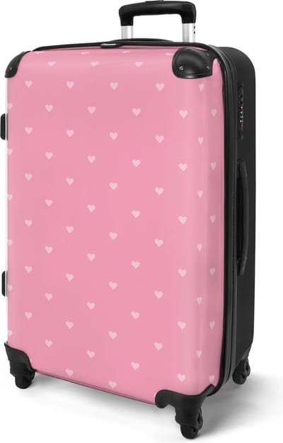 NoBoringSuitcases.com® - Koffer ruimbagage groot - Rolkoffer lichtgewicht - Reiskoffer op 4 wielen met kleine roze hartjes patroon - Vakantie bagagekoffer - Grote valies trolley XL - 20 kg bagage