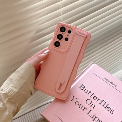 Krullend Golvend Polsbandje Beugel Hoesje Voor Samsung S25 Edge S24 S23 S22 Ultra Plus FE A56 A36 A26 A16 A55 Snoep Zacht Siliconen Cover Galaxy S24 brown