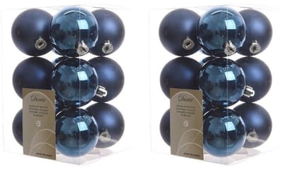 Decoris kerstballen - 24x st - donkerblauw - D6 cm - kunststof - mat/glans - kerstversiering