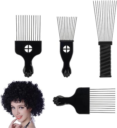 Byshayne- Afrokam Set van 4 - Professionele Tool voor Krullend Haar - Metalen Haarkammen - Duurzaam Zwart Kunststof - Geschikt voor Mannen/Vrouwen - Haarkam