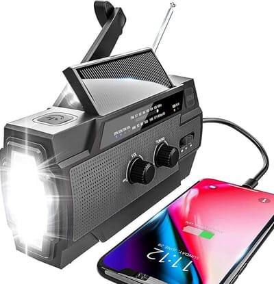 Nooduitrustingnl | Noodradio™ 2025 Solar Opwindbaar - 4000 mAh - Radio op Batterijen - Solar Powerbank - Noodradio Opwindbaar - Noodpakket - Dynamo Solar - Survival Radio - Zwart