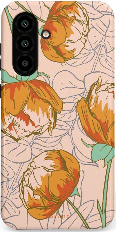 Casetastic hoesje geschikt voor Samsung Galaxy A36 / Samsung Galaxy A56 - Dubbellaagse bescherming - Lente pioenroos - Fashion Case - Zand Zilver Okergeel Terracotta