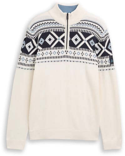 Tom Tailor - Fair Isle Troyer gebreide trui - Maat XXL - offwhite fair isle design