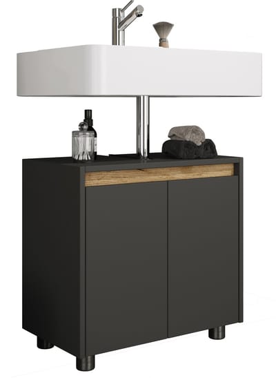 VCM Waschbeckenunterschrank, Holz Badschrank mit 2 Drehtüren, H. 55 x B. 57 x T. 33 cm, Badunterschrank Cosila