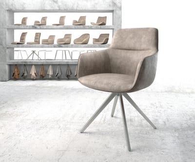 Gestoffeerde-stoel Pejo-Flex kruisframe hoekig roestvrij staal microvelours taupe vintage pocketveer kern