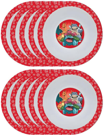 Pokémon thema kinder bordje - 10x - diep - D16 cm - kunststof - rood - kinderservies - kommetje