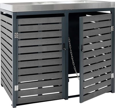 Containerombouw - Kliko Ombouw - Containerberging - Afvalbakberging - Container berging - Containerberging voor afvalcontainers met plantenbak, 124x134x84cm WPC roestvrij staal 79kg ~ antraciet