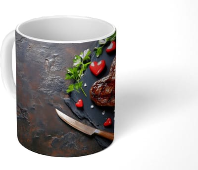 Mok - Koffiemok - Steak - Hart - Bestek - Mokken - 350 ML - Beker - Koffiemokken - Theemok