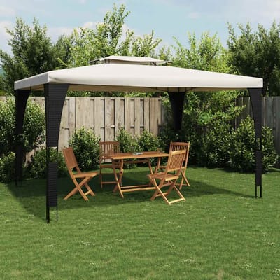 vidaXL - Prieel - met - dubbel - dak - 3,98x2,98 - m - staal - crèmekleurig