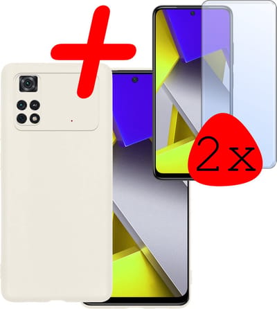 Hoesje Met 2x Screenprotector - Geschikt voor Xiaomi Poco X4 Pro 5G - Sterk & Shockproof - Back Cover - Siliconen Case - Telefoon Hoes - Wit
