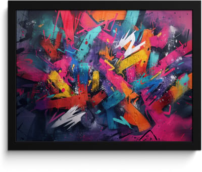Poster in lijst - Fotolijst 40x30 cm - Posters - Abstract - Explosie - Neonkleuren - Posterlijst zwart - Decoratie - Wanddecoratie woonkamer - Muurdecoratie slaapkamer