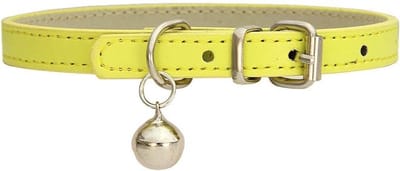 Verstelbare Hondenhalsband met Bel, Gevoerd en Echt Leer, Geschikt voor Puppy’s en Kleine Honden, Gele Halsband voor Comfort en Stijl