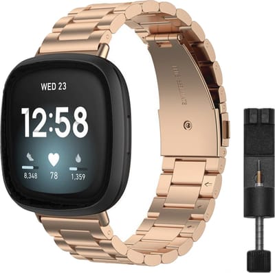 MY PROTECT - Luxe Metalen Bandje Geschikt Voor Fitbit Versa 3 / Versa 4 / Fitbit Sense - Schakel Band - Rosé