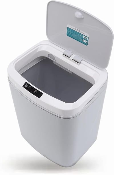 Automatische prullenbak 16L Infrarood Inductie Knop Bediening Handmatig dempen Huishoudelijke bewegingssensor Waterdichte prullenbak met nachtlampje voor slaapkamer RV(Grijs)