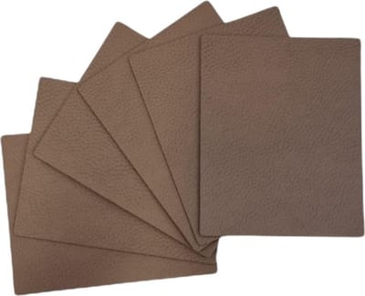 Skinnatur Onderzetters Set van 6 – 13x10 cm – Bruin (Tobacco) – Gerecycleerd Leer & Natuurrubber – Glasonderzetters voor Tafeldecoratie