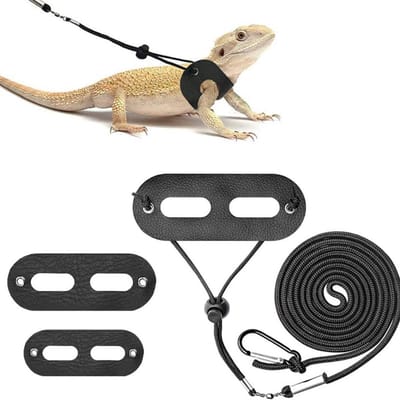Baardagaam Hagedis Leash Harness - Verstelbaar Harnas en Lijn voor Reptielen - 3-Packs Set in Maten S, M, L - Zacht Leren Materiaal - voor Baardagamen en Kleine Huisdieren