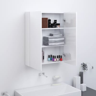 vidaXL - Badkamerkast - met - spiegel - 60x15x75 - cm - MDF - glanzend - wit