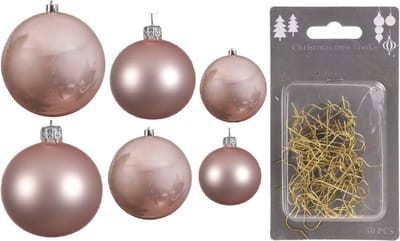 Groot pakket glazen kerstballen lichtroze glans/mat 50x stuks - 4-6-8 cm incl haakjes