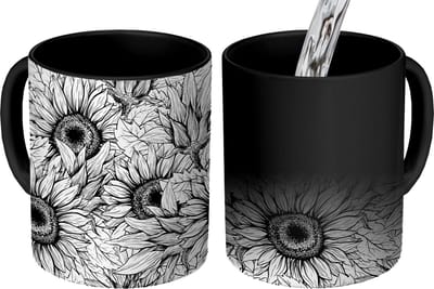 Magische Mok - Foto op Warmte Mokken - Koffiemok - Bloemen - Zonnebloem - Patroon - Magic Mok - Beker - 350 ML - Theemok