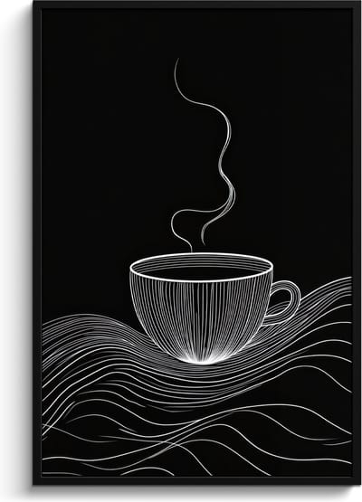 Fotolijst inclusief poster - Posterlijst 80x120 cm - Posters - Lijntekening - Koffiekop - Zwart - Foto in lijst - Keuken decoratie muur - Wanddecoratie accessoires - Muurdecoratie - Schilderijen