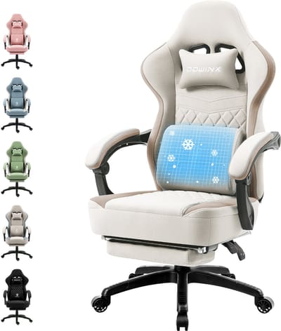 Dowinx Ergonomische Gamingstoel - Massage & Voetensteun - Stof Beige - 160kg