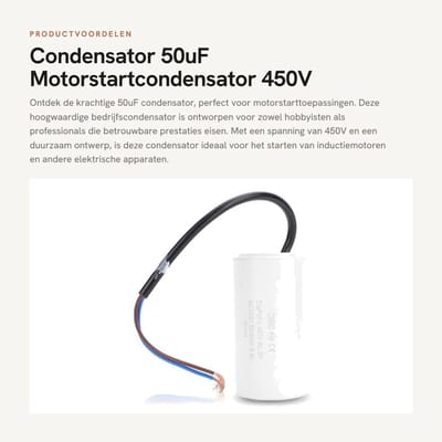 Dailygoods - Condensator - 50uF Motorstartcondensator - 450V - Bedrijfscondensator - Microfarad - Startcondensator - Geschikt voor motoren - CBB60 model