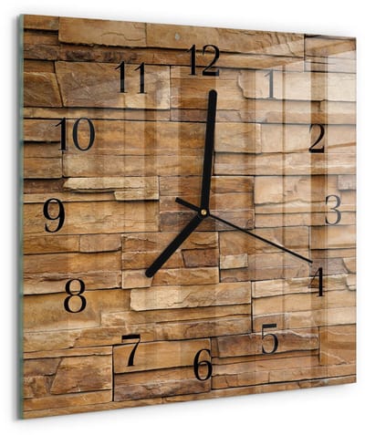 Tulup Wandklok - Klinker Glazen Klok Met Print - 30x30 cm - Bruin Moderne Glazen Wandklok - Zwarte Handen - Vierkante Wandklok - Decoratieve Glazen Klok - Glazen Wandklok Design