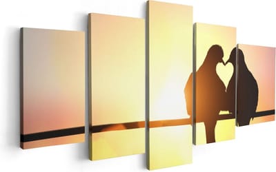 Artaza Canvas Schilderij Vijfluik Twee Silhouet Vogels In Een Hart Vorm - 100x50 - Foto Op Canvas - Canvas Print