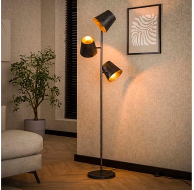 Stijlvolle Kinetic Vloerlamp met 3 Lichtpunten in Charcoal - Vloerlamp Ø18 - 40x40x167 cm - Moderne Sfeer - Woonkamer - Elegante Verlichting - Uniek Design - Hoogwaardige Afwerking