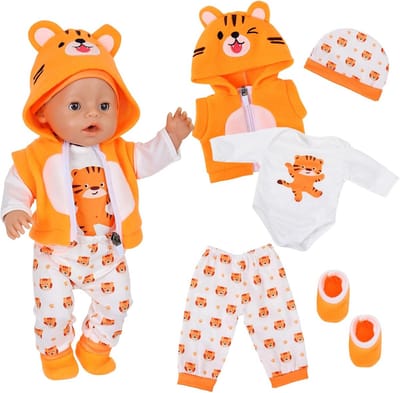 Poppenkleding Set voor 35-45 cm Babypoppen - Jumpsuit, Jas, Hoed en Sokken