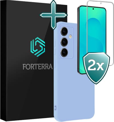 Hoesje Met 2x Screenprotector - Geschikt voor Samsung Galaxy S25 FE - Sterk & Shockproof - Telefoon Hoes - Back Cover - Siliconen Case - Lichtblauw