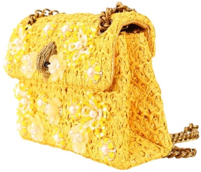 Kurt Geiger London Raffia Mini Kensington Schoudertassen Dames - Geel - Maat ONESIZE