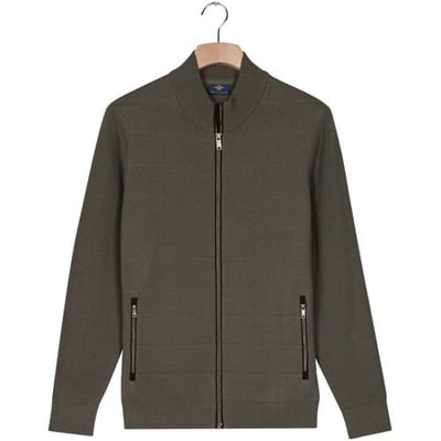 Baileys Vest Cotton Cashmere Fullzip Subtle Horizontal Stripe Dark Forest / male